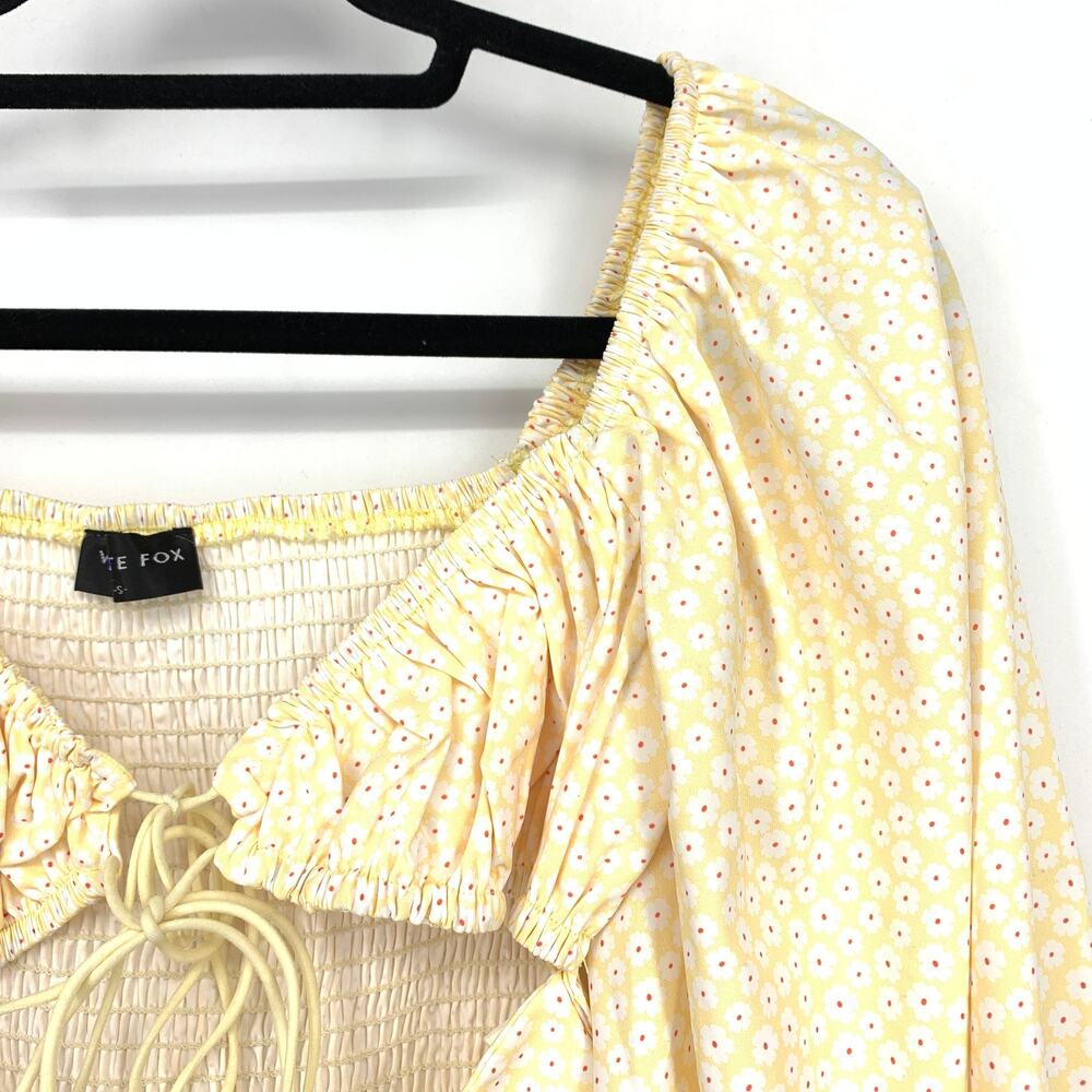 White Fox Cropped Cutout Long Sleeve Top Womens Sz S Yellow Floral Off Shoulder - Picture 3 of 6